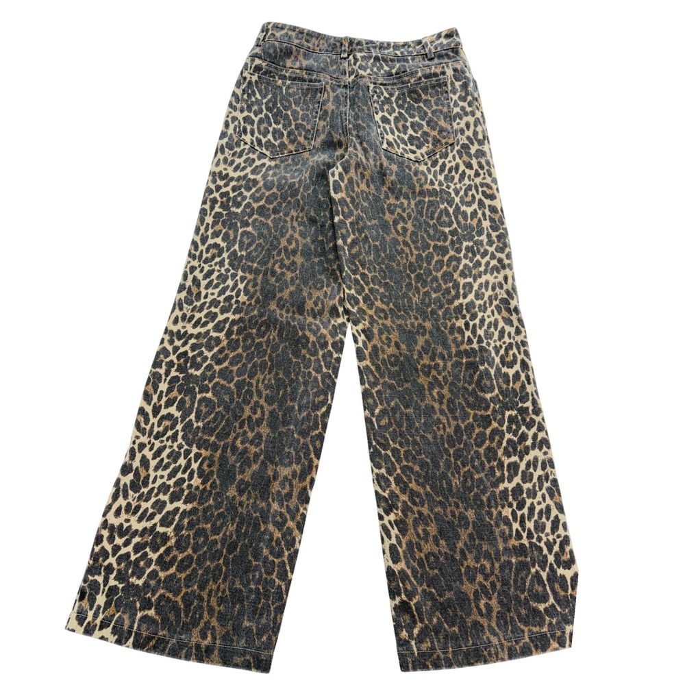 Edikted Leopard Print Wide Leg Jeans Women's S Brown Black Denim - Picture 2 of 14